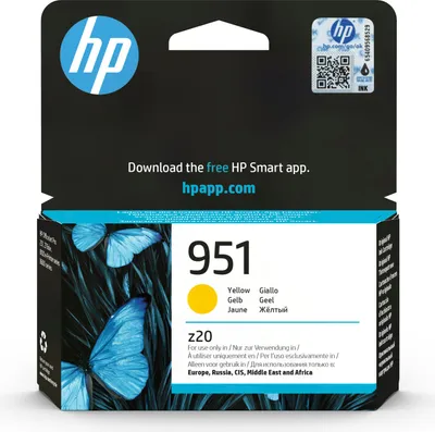 Obrázek produktu pro HP 951 Žlutá originální inkoustová kazeta, Standardní výtěžnost, Žlutá, Inkoust na pigmentové bázi, 8 ml, 1 kusů, Balení po jednom