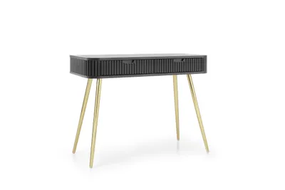 Produktbild von Moderner Schminktisch mit 2 Schubladen Schwarz mit Goldenen Füssen – 103 × 80 × 49 cm
