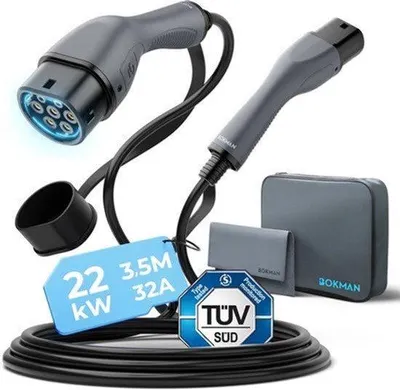 Productafbeelding van Laadkabel Auto 22 kW - Type 2 Stekker 3,5 Meter - 32 Ampère - Voor Elektrische Voertuigen - Oplaadkabel EV