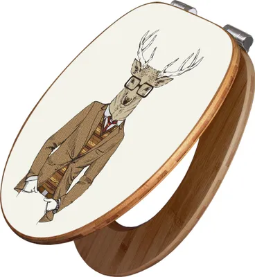 Produktbild von banjado Design WC Sitz Bambus Absenkautomatik - Doktor Hirsch - Toilettendeckel mit Absenkautomatik Holz/hochwertiger Bambus Klodeckel/WC-Sitz für alle gängigen Toiletten [TDB2 12097]