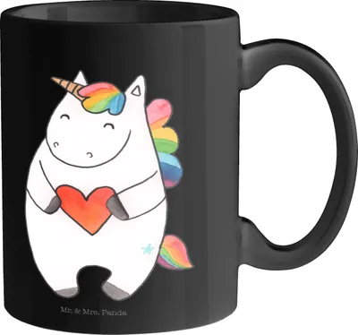 Produktbild von Mr. & Mrs. Panda Tasse Einhorn Herz - Schwarz - Geschenk, schöne, Lustig, Pott, Kaffeetasse, Unicorn, Trinkbecher, Anders, Bunt, Einhörner, Teetasse