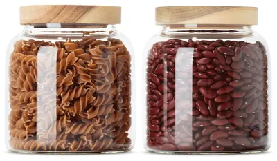 Vorratsgläser 2er-Set 900 ml, Glas mit luftdichtem Holzdeckel