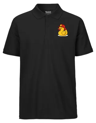 Produktbild von Huuraa Herren Polo Shirt Quietscheente Feuerwehr Comic Gummiente M Black Baumwolle Fairtrade Poloshirt Geschenkidee