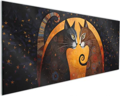 Produktbild von Wallario Küchenrückwand aus Glas, Größe: 125 x 50 cm, Motiv: Katzen im Mondlicht | Spritzschutz | abwischbar | pflegeleicht | in