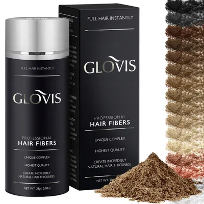 Produktbild von GLOVIS Hair Fibers 28g Haarverdichtung mit Sofortwirkung Haarfüller Schütthaar Streuhaar Haarpuder Haarfasern - Farbe Aschiges Mittelbraun