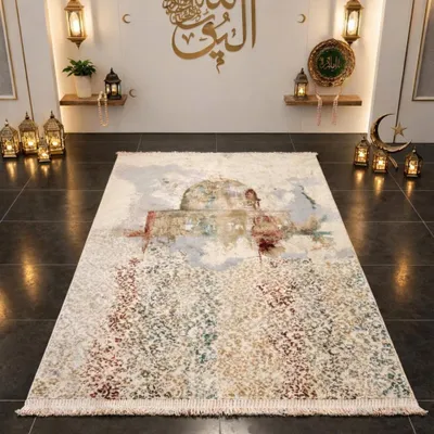 Immagine prodotto di Tappeto da preghiera con motivo moschea in delicate tonalità crema e beige Dimensioni: 80 x 120 cm