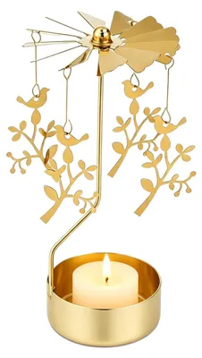 Productafbeelding van Theelichthouder carrousel - van ijzer - decoratie voor op tafel - goud - 15,00 x 7,00 x 6,50 cm