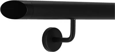 Produktbild von TIBU Handlauf Aluminium Schwarz Geländer 30-600cm Wandhandlauf Treppe gewinkelte Edelstahlhalter, Länge 50 cm mit 2 Halter und schräges Endstück