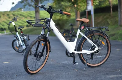 Obrázek produktu pro E Bike dámské 26palcové elektrické kolo městské e-biky a e-country kola se 7 rychlostními převody, 36V 16AH odnímatelná baterie, dojezd 65 km, 50NM motor bílý