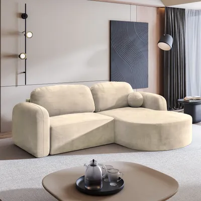 Produktbild von Masseno Ecksofa AMILIA M mit Schlaffunktion L-Form, Sofa mit Bettkasten, Wohnzimmersofa, Couch, Soffa, Bettsofa, Couchgarnitur- Creme, MONOLITH 04