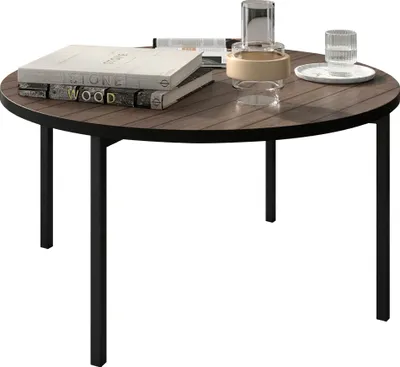 Produktbild von MIRJAN24 Couchtisch Sigma C01, Metallfüße schwarz 20 mm, Durchmesser: 80 cm, Wohnzimmertisch (Farbe: Schwarz + Captains Desk)