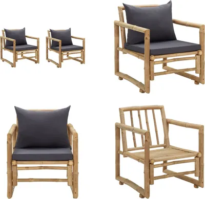 Productafbeelding van vidaXL Tuinstoelen met kussens, 2 stuks. Bamboe - Tuinstoel - Tuinstoelen - Buitenstoel - Buitenstoelen