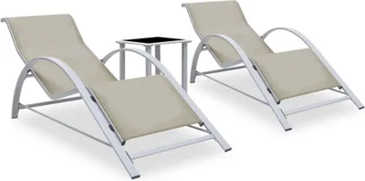 Produktbild von 2 Sonnenliegen mit Tisch Aluminium in Schwarz