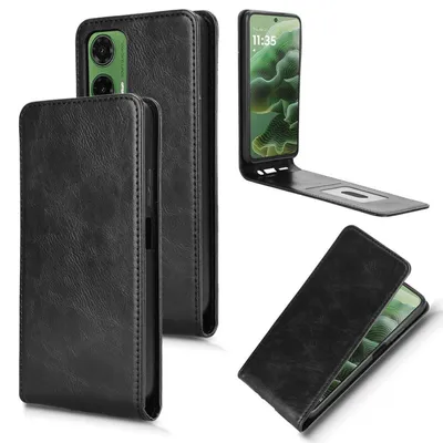 Produktbild von Für Motorola Moto G35 Vertikale Kunstleder Flip Schutz Tasche Hülle Case Schwarz