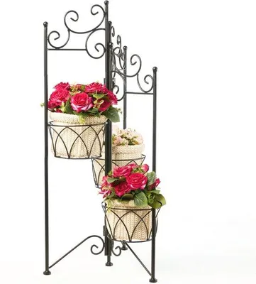 Image de Étagère métallique pliable à 3 niveaux - Support pour plantes noir 75 x 35 cm