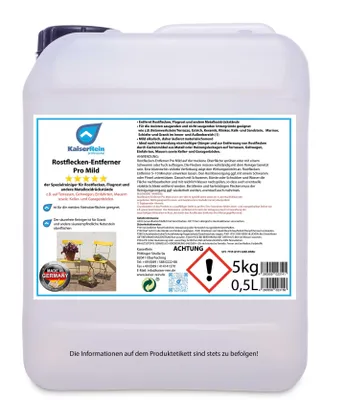 Produktbild von KaiserRein Rostflecken-Entferner Pro mild 5 L Kanister mit Indikator gebrauchsfertig der Spezialreiniger zur Entfernung von Rost I Der Rostentferner eignet sich für Fliesen, Stein, Metall, Mauer, Terrasse