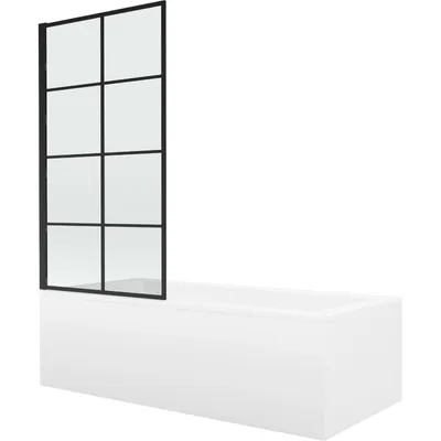 Obrázok produktu pre Mexen Cubik obdĺžniková vaňa 150 x 70 cm s obkladom a 1-krídlovou sprchovou zástenou 70 cm, čierny vzor - 550315070X9307007077