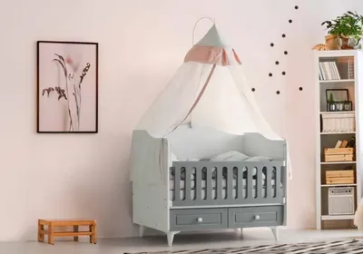 Produktbild von Babybett Stilvoll Zelt Graue Schubladen Modernes Design Komfort Kinderzimmer
