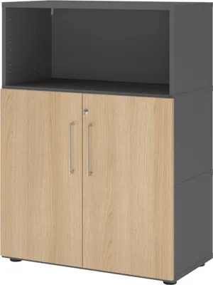 Produktbild von bümö flexi Aktenschrank mittel mit Flügeltüren - Nachbildung: Graphit/Eiche