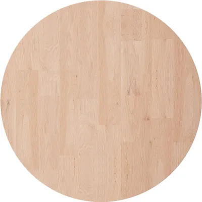 A circular wooden tabletop with a natural wood grain pattern.