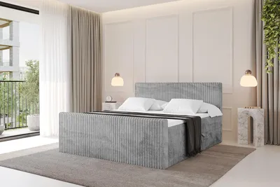 Produktbild von ALTDECOR Boxspringbett mit Fußteil - TOLO-Z 140x200 Cord - Hellgrau - Komplett-Set mit Taschenfederkern Matratze und Topper, Polsterbett mit H4-Matratze Bettkästen, Lattenrost, Bett mit Stauraum, Doppelbett, Boxbett