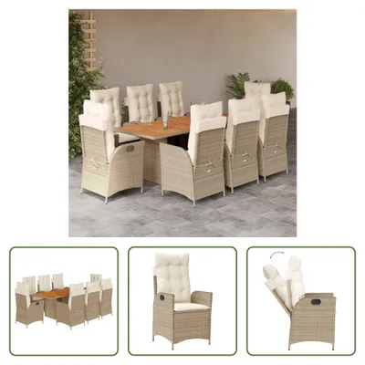 Produktbild von The Living Store 9-tlg. Garten-Essgruppe mit Kissen Beige Poly Rattan