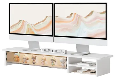 Obrázek produktu pro Stojan na monitor s akrylovou zásuvkou, bílá barva, výška 108 cm