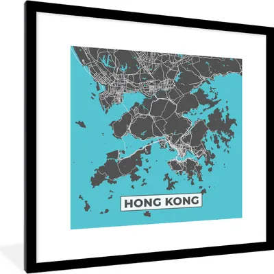 Produktbild von MuchoWow® Gerahmtes Poster Hongkong - Blau - Karte - Stadtplan 40x40 cm - Poster mit Schwarzem Bilderrahmen Wandposter Rahmen Foto Bilder - Poster - Plakat im Rahmen