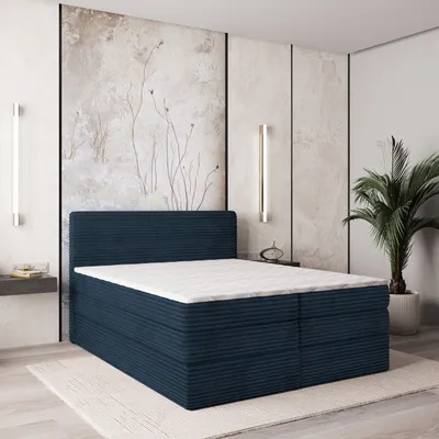 Produktbild von Masseno Boxspringbett LUNERA 140x200 cm Komplett-Set mit Bonell Matratze und Topper, Polsterbett mit Bettkästen -Blau, TILIA 77