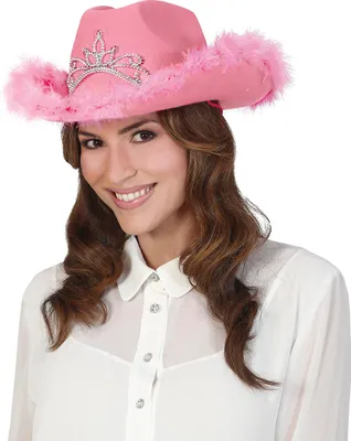 Immagine prodotto di Cappello da cowboy con  scintillante Gioielli di piume rosa Eleganza da festa di addio al celibato, Colore: rosa