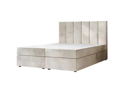 Produktbild von Boxspringbett ALFA 200x200 mit zwei Staufächern und 5 cm Matratzenauflage, Bett in Beige, Stoff Casablanca 2301