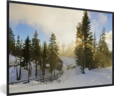 Produktbild von MuchoWow® MuchoWow® Gerahmtes Poster Nebliger Sonnenuntergang am Grouse Mountain in Kanada 60x40 cm - Poster mit zchwarzem Bilderrahmen - Printing - Wanddeko Schlafzimmer