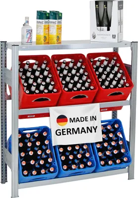 Produktbild von Getränkekistenregal CHIEMSEE Germany | HxBxT 115x106x34cm | 6 Kisten auf 2 Ebenen + Board | Verzinkt