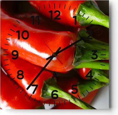 Produktbild von Wanduhr - Quadrat - Glasuhr - Gemüse würzig Chili - 30x30cm - Schleichendes Uhrwerk - Lautlos - zum Aufhängen bereit - Dekoration Modern - Wanddekoration aus Glas - C4AC30x30-1135