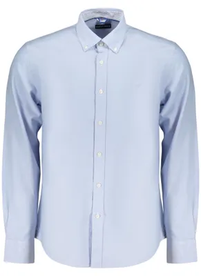 Image de Chemise à manches longues pour homme, bleue, avec col boutonné et logo brodé