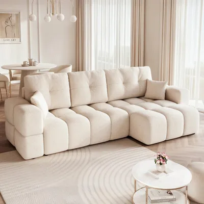 Produktbild von Universelles Ecksofa Casidi XL mit Schlaffunktion Centaur 01 Creme Boucle Bettkasten
