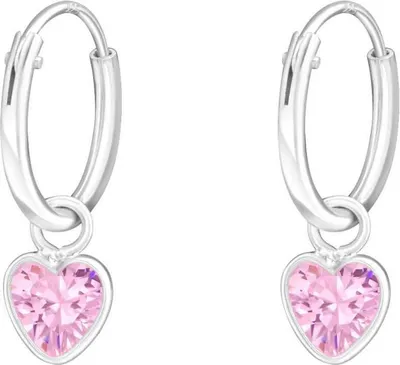 Produktbild von 925 Sterling Silber Creolen Ohrringe mit Zirkonia-Herz in verschiedenen Farben Farbe - Pink