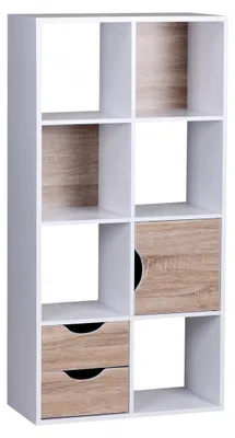 Produktbild von Wohnling Bücherregal mit Schubladen und Tür Weiß Sonoma Eiche