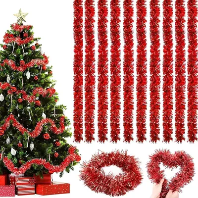 Image de Guirlande Lametta, 10 pièces, 2 mètres, décoration de sapin de Noël, brillante