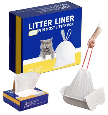 Productafbeelding van HEIDBER Kattenbakzakjes met trekkoord, 100 stuks, voor kattenbakken, type Robo