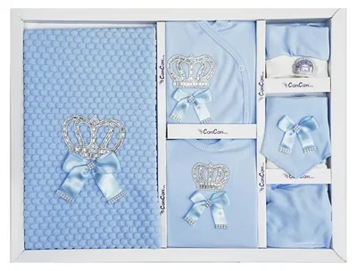 Produktbild von Krone Baby Erstausstattungspaket 10-teilig aus 100% Baumwolle - Neugeborenen Set Blau