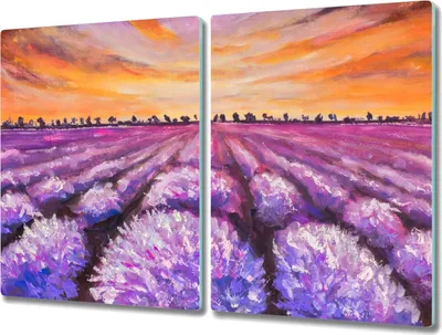 Produktbild von Coloray Hackbrett Kochplattenabdeckung Herdabdeckplatte 2x40x52 cm Schneidebrett Küchenbrett - Lavendelfeld Sonnenuntergang