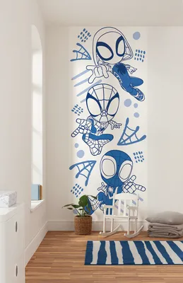 Produktbild von Komar Vlies Fototapete - Marvel Spidey and His Amazing Friends Blue Lines - Größe 100 x 250 cm