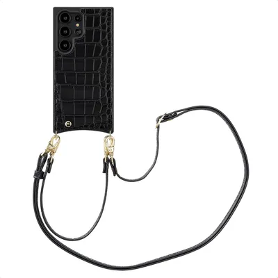 Obrázok produktu pre Puzdro na telefón Selencia Nova Croco s káblom a držiakom na karty pre Samsung Galaxy S24 Ultra - čierne