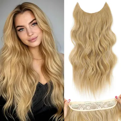 Obrázek produktu pro Prodlužovací vlasy, vlnité, syntetické, délka 50,8 cm, barva světle hnědá, s 4 sponami