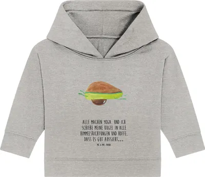 Produktbild von Mr. & Mrs. Panda Organic Baby Hoodie Avocado Yoga 12. - 18. Monat - Heather Grey - Geschenk, Haha, Kapuzensweatshirt, Unsportlich, Kapuzenshirt, Humor, Hilfe, Bauch