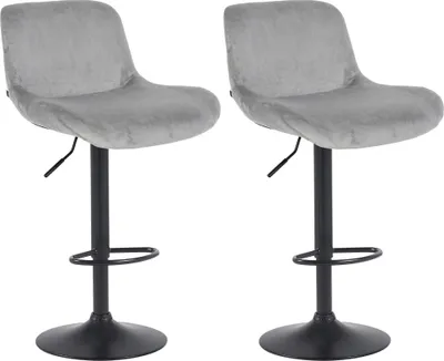 Produktbild von 2er Set Barhocker PONOR - Samt Grau 50x50x85 cm Schwarz | Barstuhl Höhenverstellbar Mit Lehne Drehbar Tresenhocker Tresenstuhl Kneipenhocker