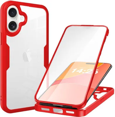 Produktbild von 360 Grad Handyhülle für Apple iPhone 16 Full Cover Rundum Schutz Farbe: Rot