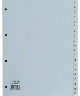 Image de HETZEL Répertoire en plastique, chiffres, A4, 1-20, PP, gris