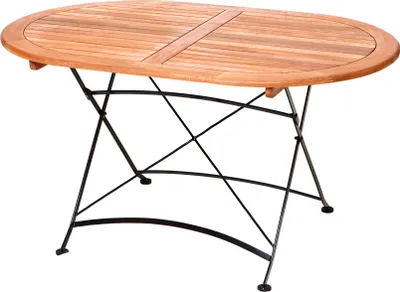 Produktbild von Merxx Tisch "Schlossgarten" oval - Flachstahl mit Eukalyptusholzbelattung